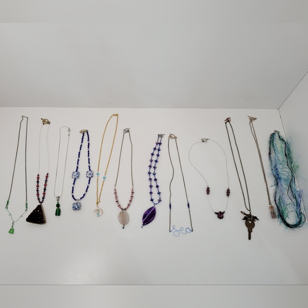 Handmade Lot of 12 Druzy Glass Stone Pendant Necklaces